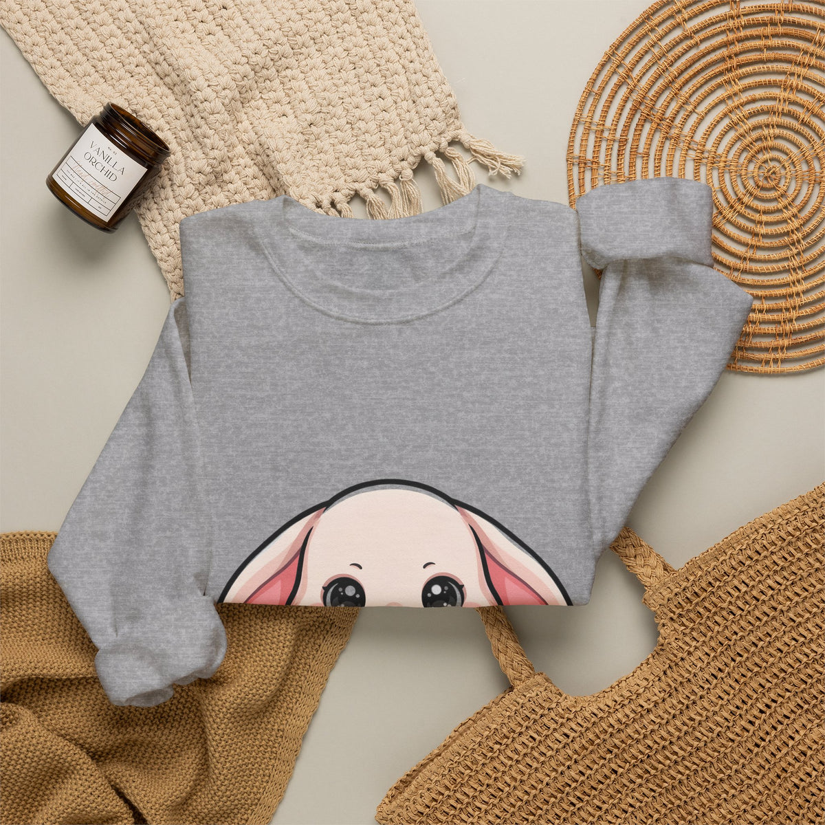 Kawaii Bunny Sweatshirt Hugging a Strawberry