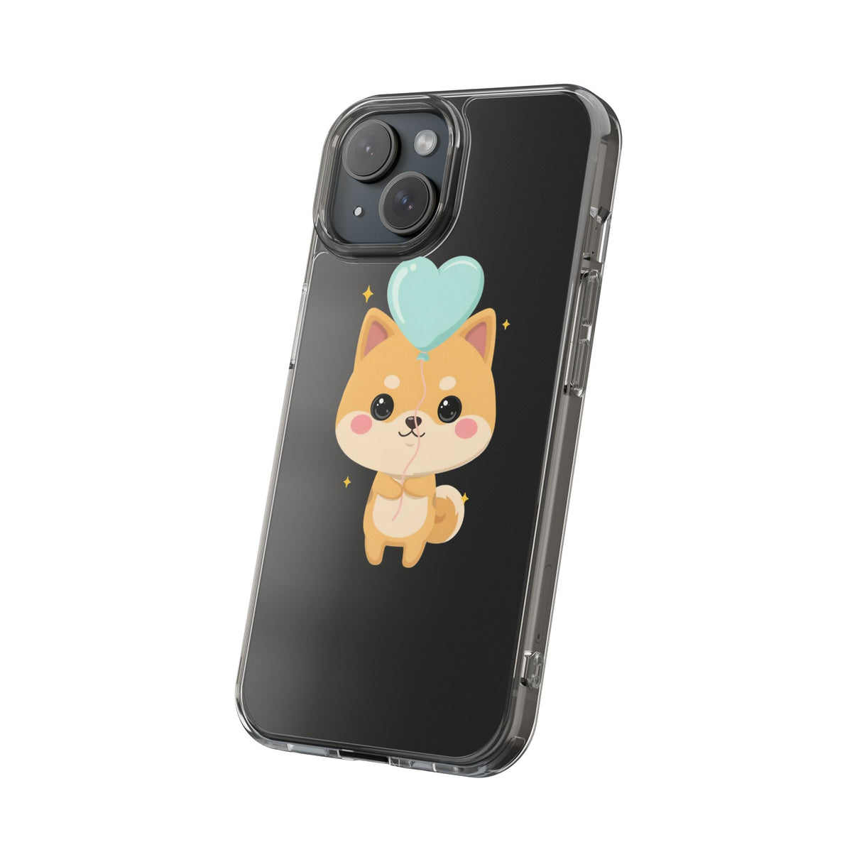 Kawaii Shiba Inu Clear Phone Case with Heart Balloon