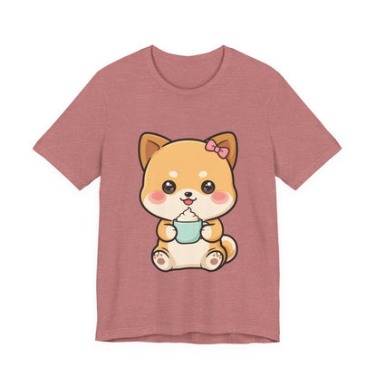 Kawaii Shiba Inu Coffee T-Shirt, Cute Latte Lover Tee
