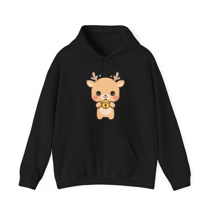 Kawaii Reindeer Hoodie, Cute Christmas Jingle Bell Sweatshirt