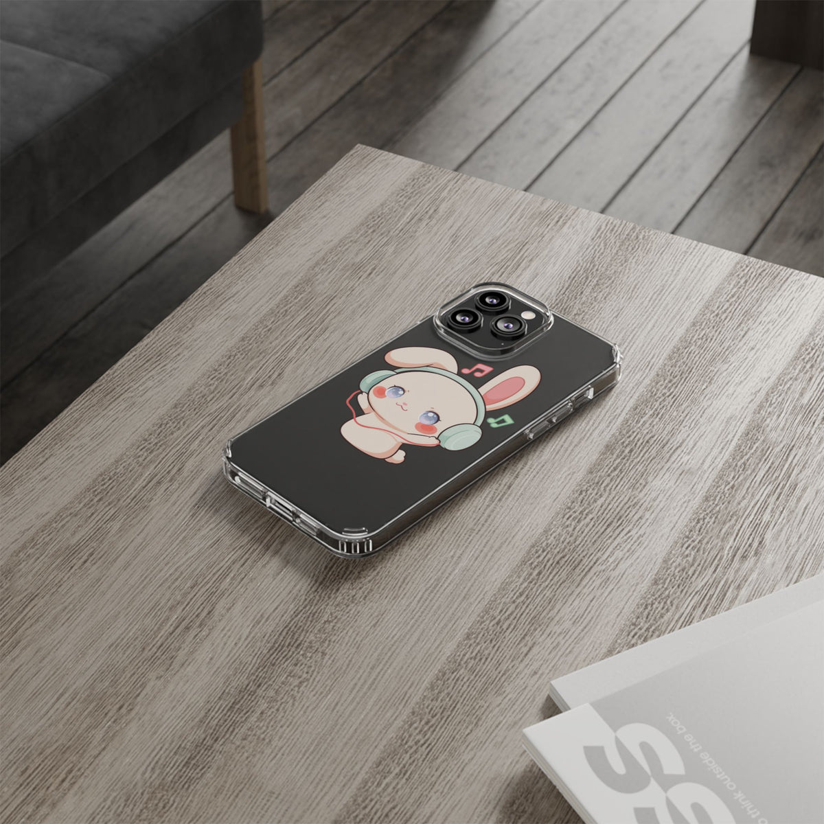 Kawaii Bunny Phone Case, Cute Music Lover Gift
