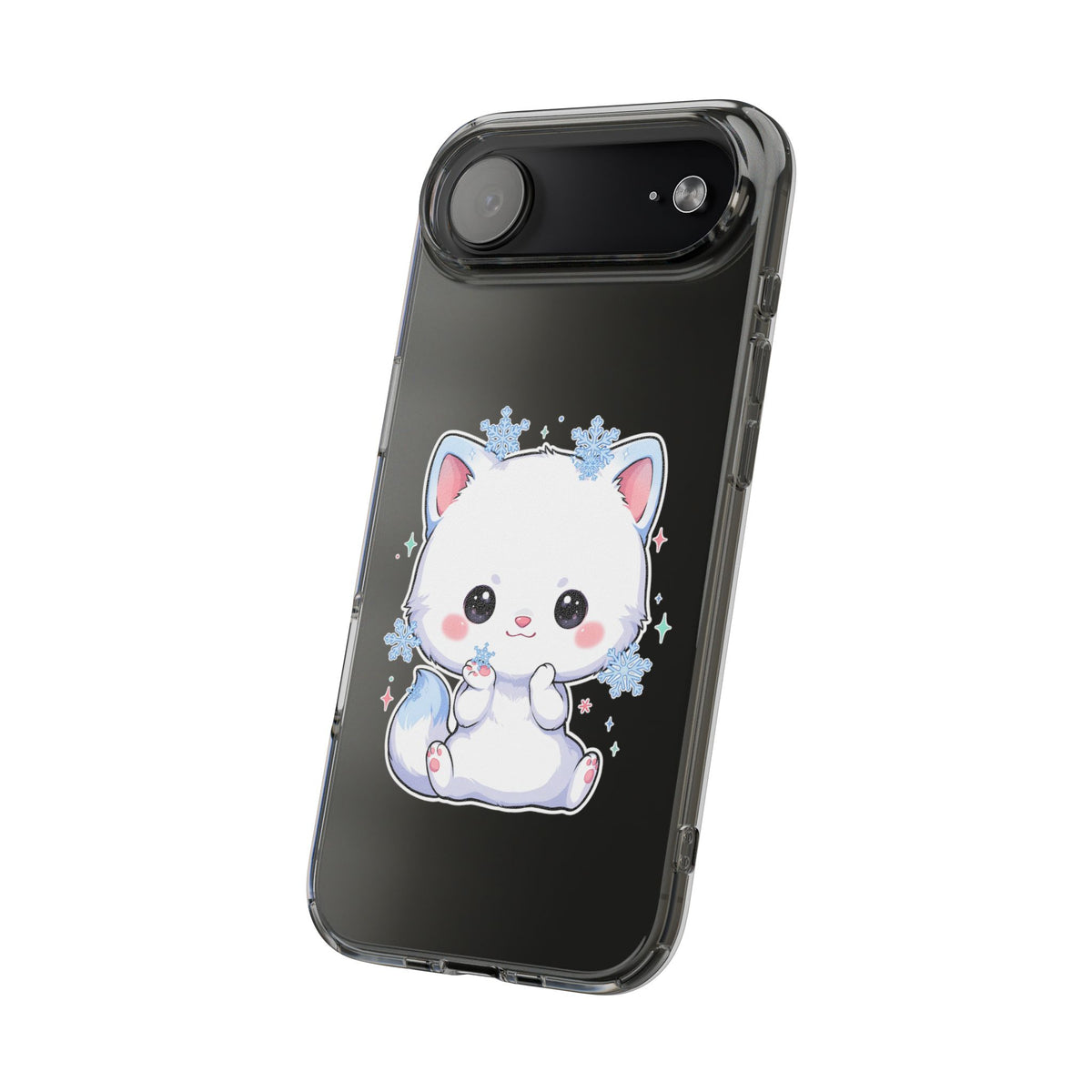 Kawaii Arctic Fox Phone Case, Cute Snowflake Clear Case