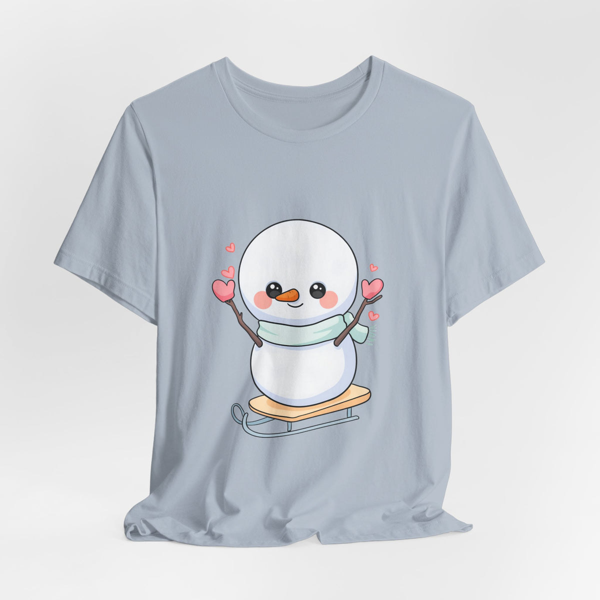 Kawaii Snowman T-Shirt, Cute Winter Sledding Tee