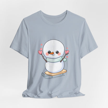 Kawaii Snowman T-Shirt, Cute Winter Sledding Tee