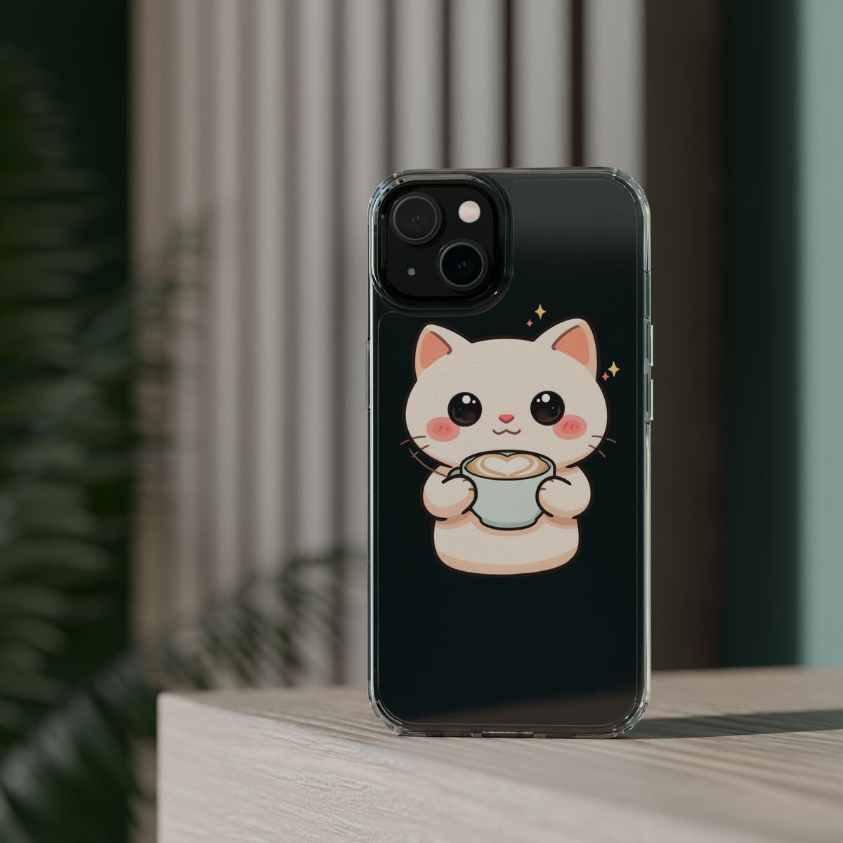 Kawaii Cat Latte Phone Case, Clear Impact-Resistant