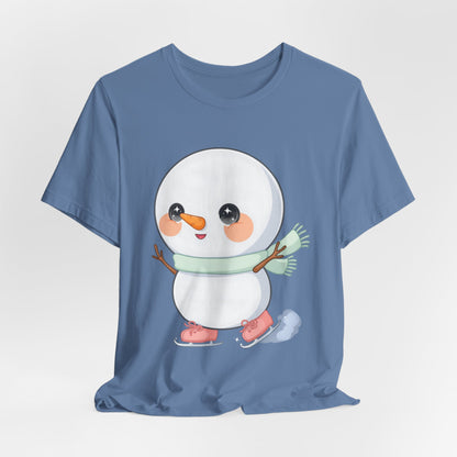 Cute Snowman T-Shirt, Kawaii Ice Skating Holiday Gift