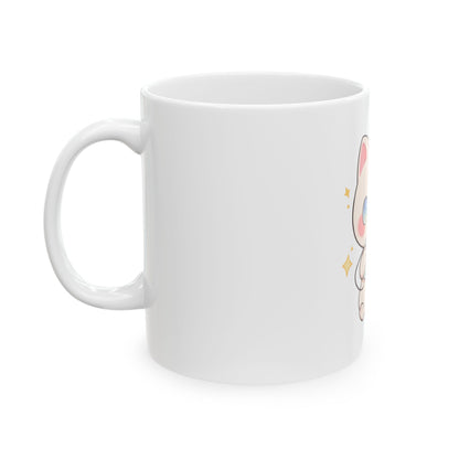 Kawaii Gamer Cat Mug, Cute Video Game Cat Ceramic Coffee Mug