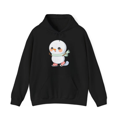 Kawaii Snowman Hoodie, Cute Ice Skating Winter Sweatshirt