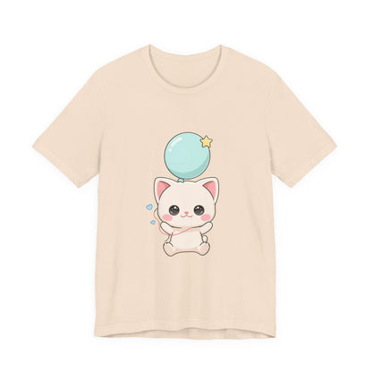 Kawaii Cat Balloon T-Shirt, Cute Chibi Kitty Tee