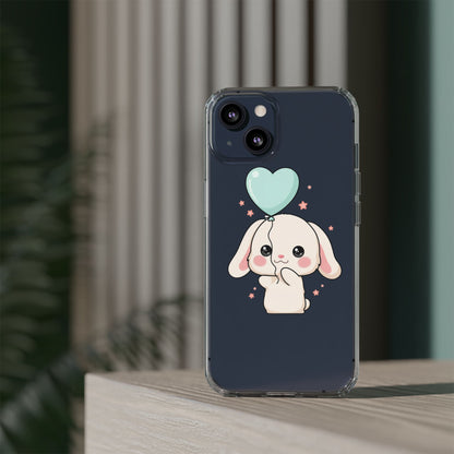 Kawaii Bunny Phone Case with Balloon, Clear Impact-Resistant