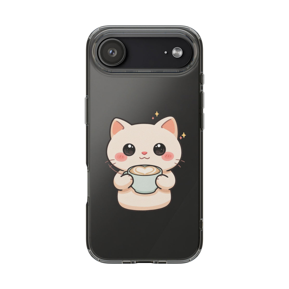 Kawaii Cat Latte Phone Case, Clear Impact-Resistant