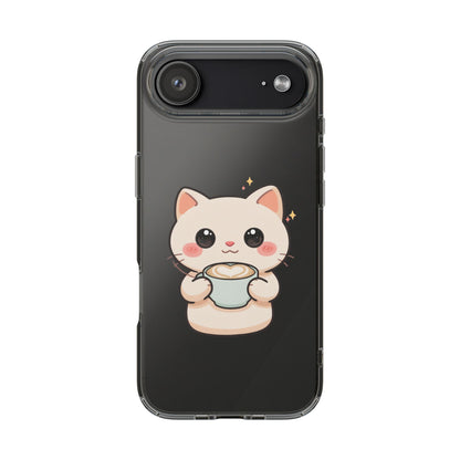 Kawaii Cat Latte Phone Case, Clear Impact-Resistant