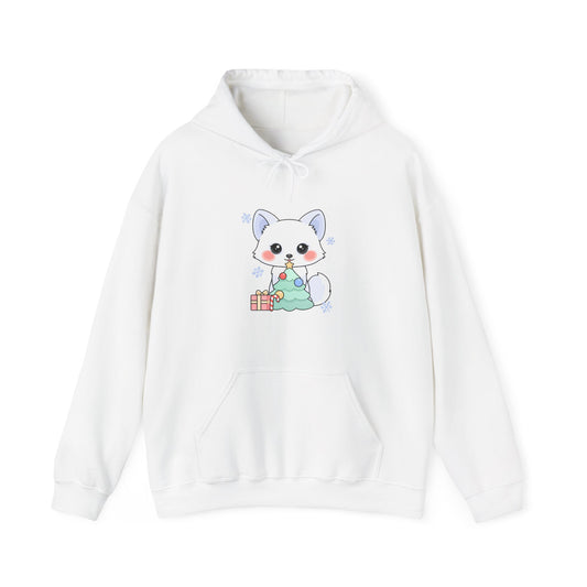 Kawaii Arctic Fox Christmas Hoodie, Unisex Heavy Blend™