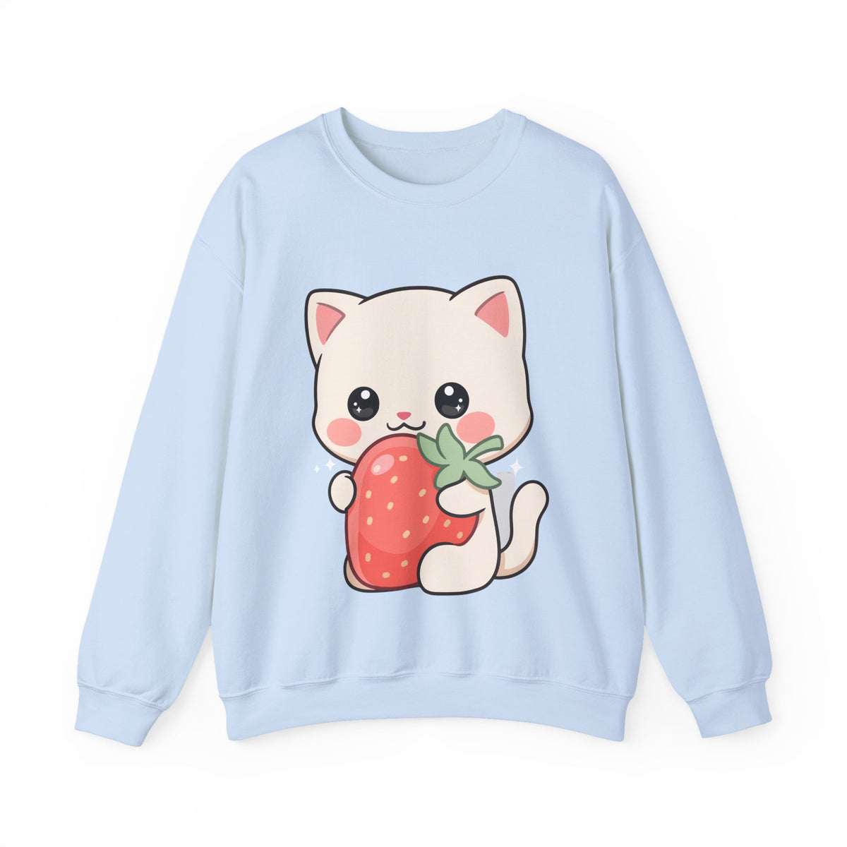 Kawaii Cat Strawberry Sweatshirt, Cute Chibi Crewneck