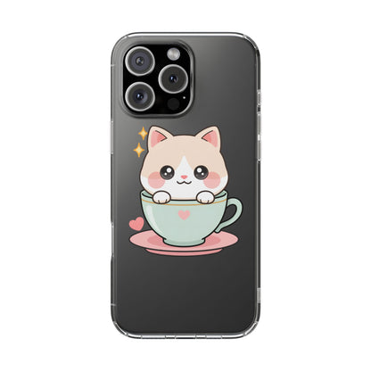 Kawaii Cat Phone Case, Cute Teacup Kitty Gift