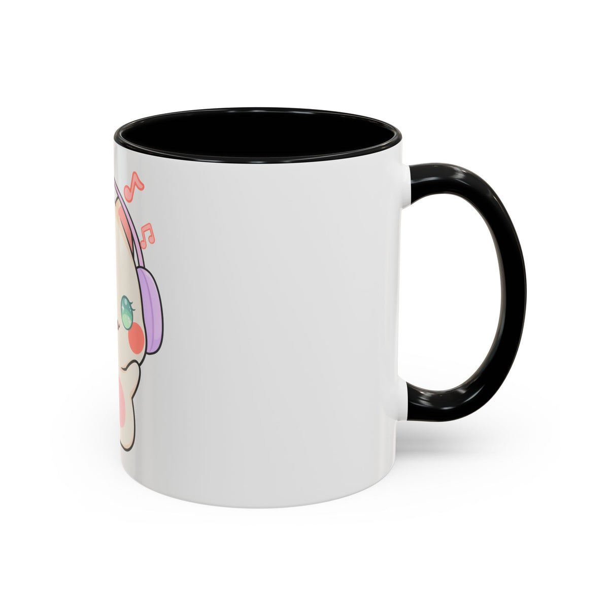 Kawaii Cat Coffee Mug, Music Lover Accent Ceramic Mug
