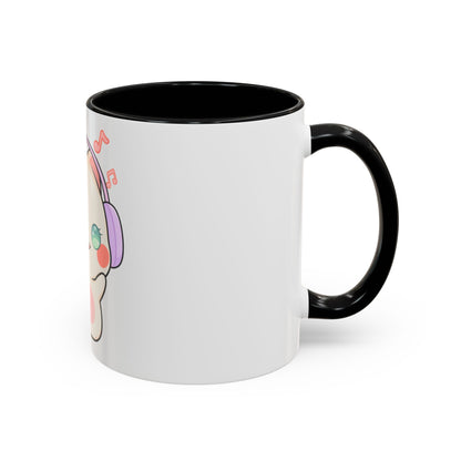 Kawaii Cat Coffee Mug, Music Lover Accent Ceramic Mug
