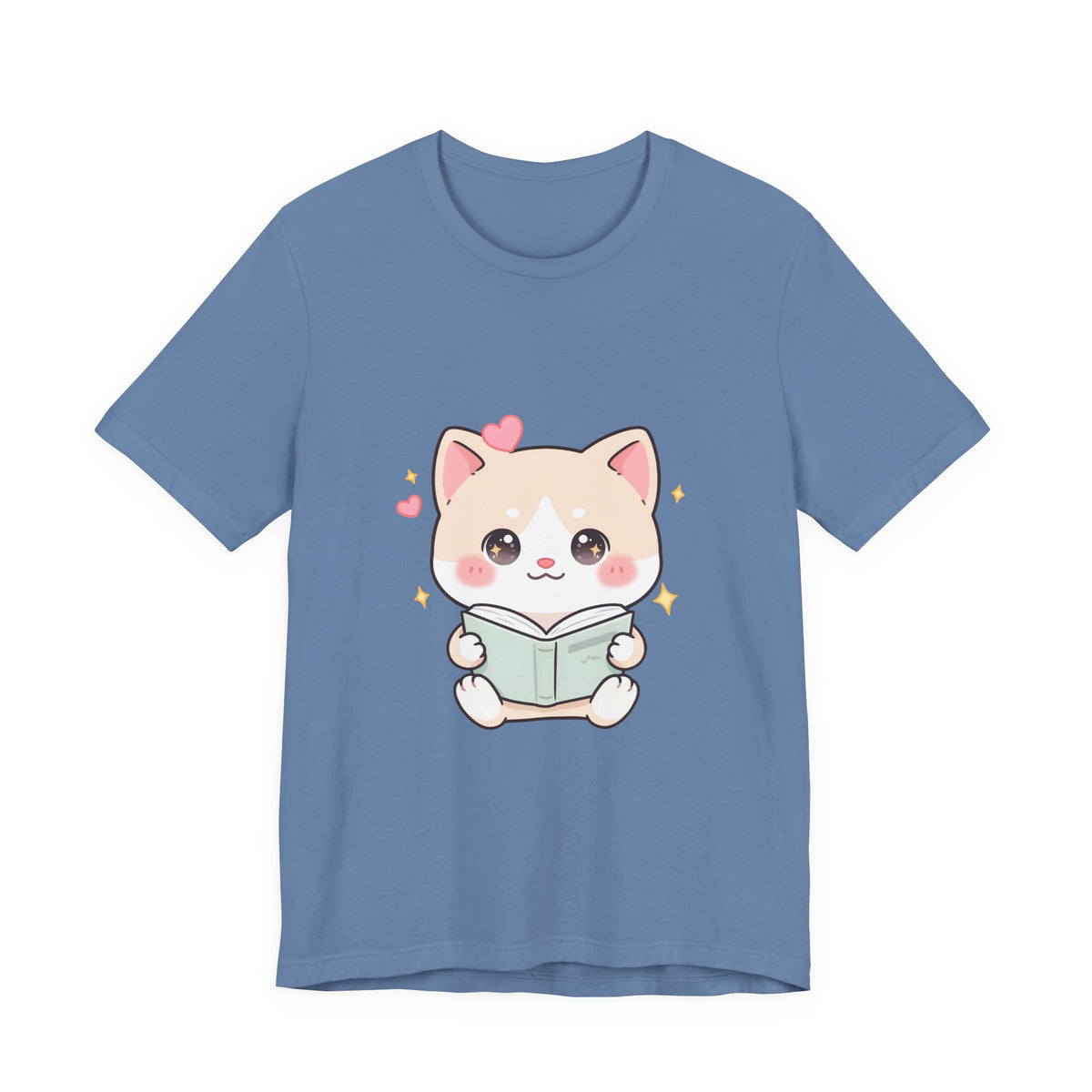 Kawaii Reading Cat T-Shirt for Book Lovers