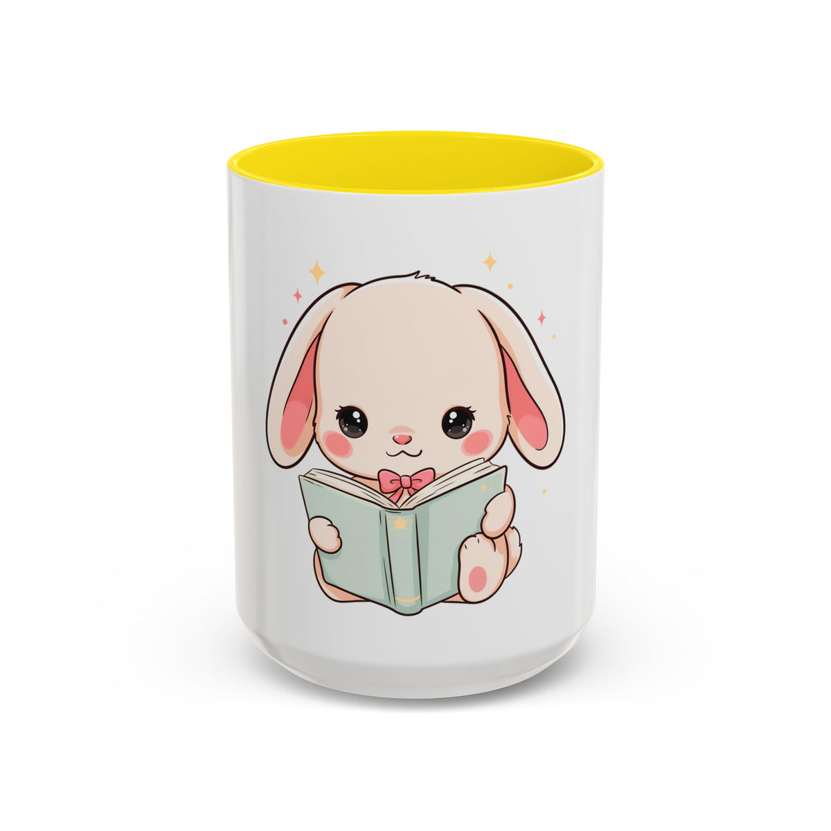 Kawaii Reading Bunny Mug, Cute Book Lover Accent Coffee Mug