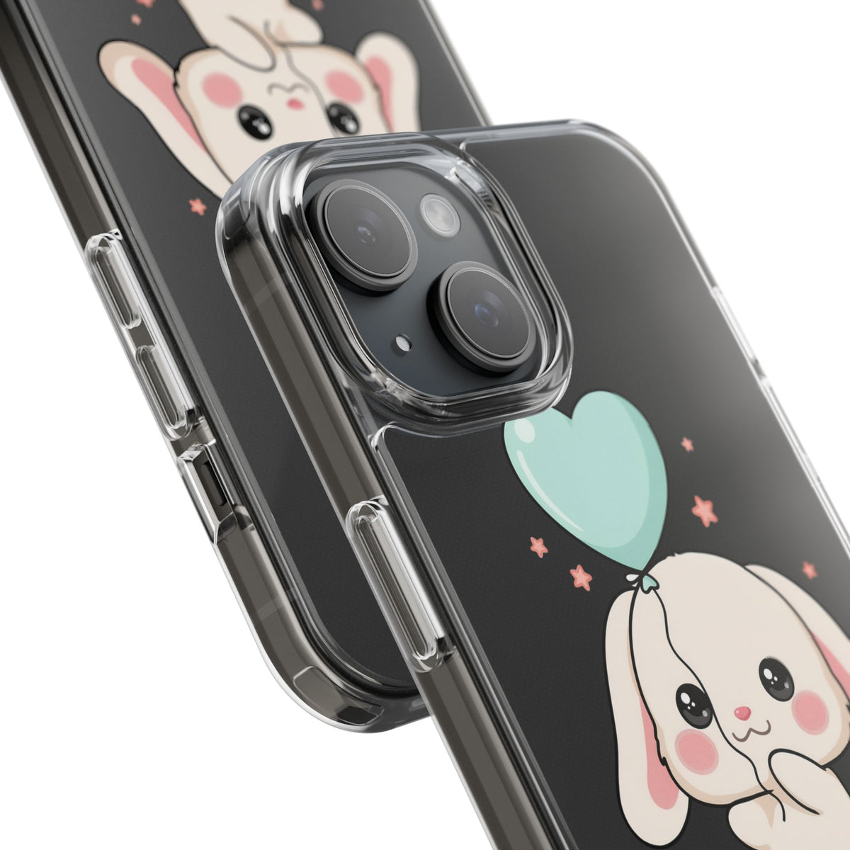 Kawaii Bunny Phone Case with Balloon, Clear Impact-Resistant