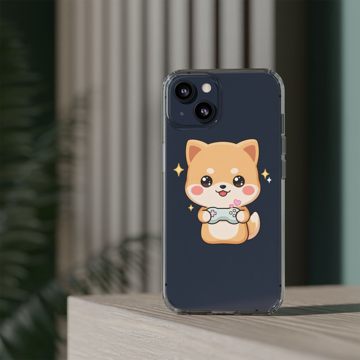 Kawaii Shiba Inu Gamer Phone Case, Clear Impact-Resistant