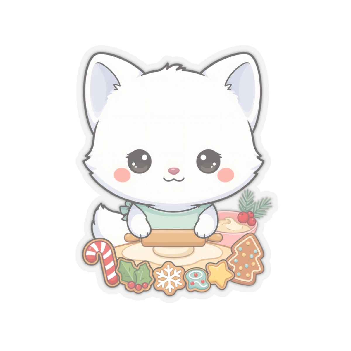 Christmas Fox Sticker: Kawaii Arctic Baker