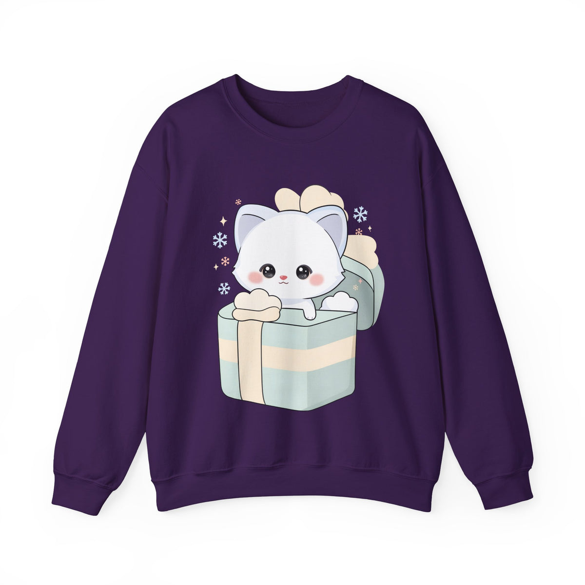 Kawaii Arctic Fox Sweatshirt, Cute Gift Box Fox Crewneck