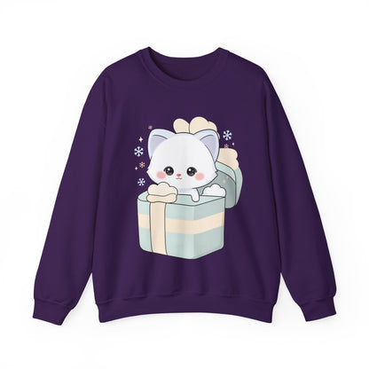 Kawaii Arctic Fox Sweatshirt, Cute Gift Box Fox Crewneck