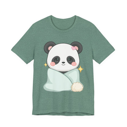 Kawaii Panda T-Shirt, Cozy Blanket Chibi Animal Tee