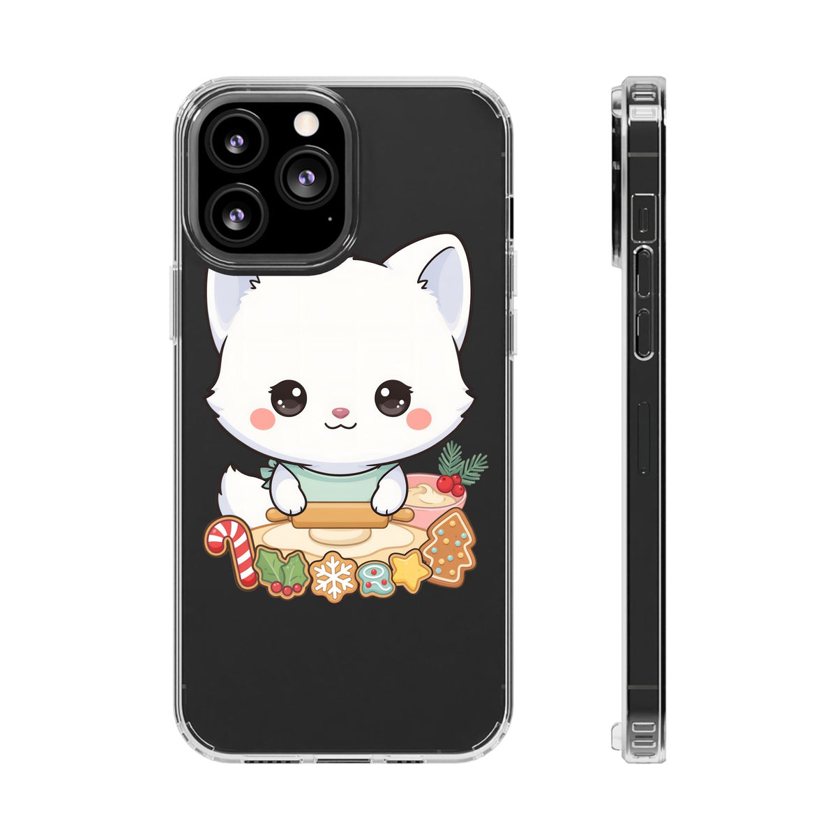 Christmas Fox Clear Phone Case, Kawaii Cookie Baker