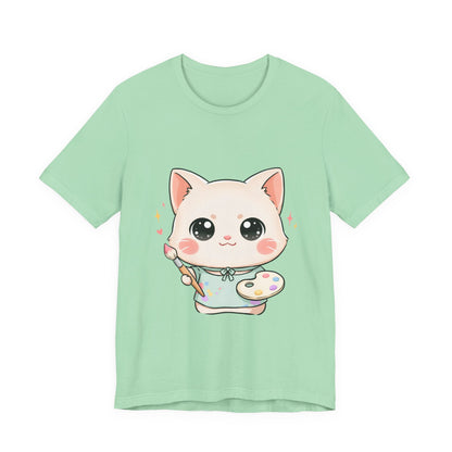 Kawaii Cat Artist T-Shirt for Creative Cat Lovers