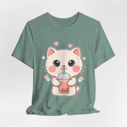 Kawaii Bubble Tea Cat T-Shirt for Cat and Boba Lovers