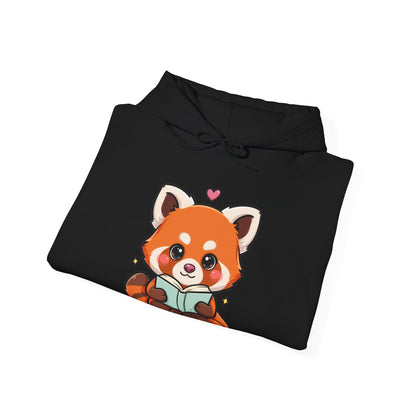 Cute Red Panda Reading Hoodie, Kawaii Book Lover Sweatshirt