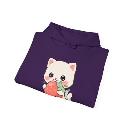 Kawaii Cat Strawberry Hoodie, Cute Chibi Cat Sweatshirt