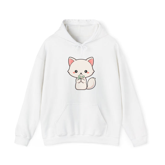 Kawaii Arctic Fox Christmas Hoodie with Mistletoe