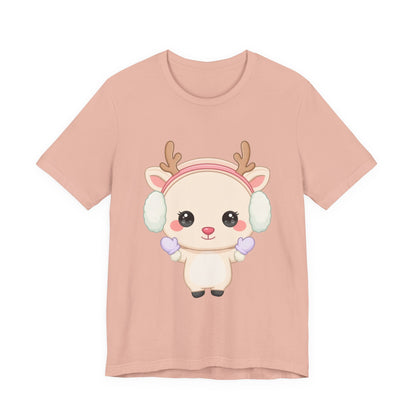 Kawaii Reindeer T-Shirt, Cute Winter Animal Tee