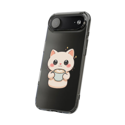 Kawaii Cat Latte Phone Case, Clear Impact-Resistant