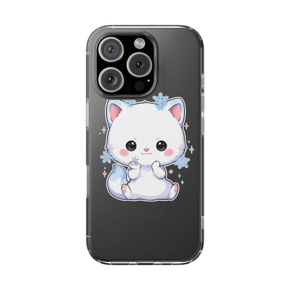 Kawaii Arctic Fox Phone Case, Cute Snowflake Clear Case