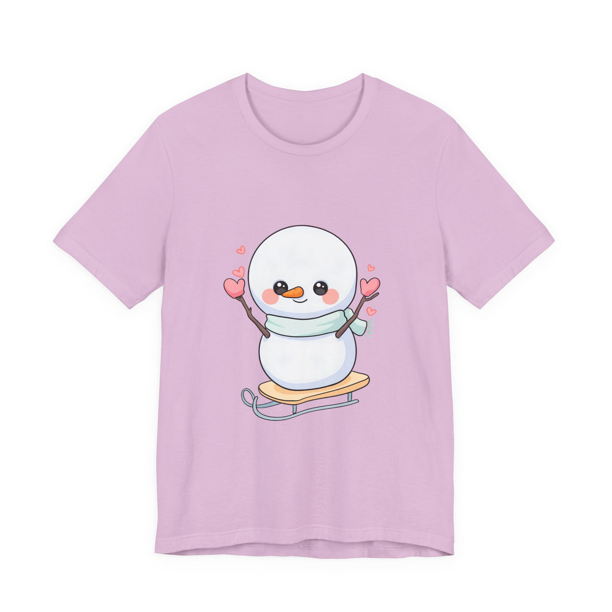 Kawaii Snowman T-Shirt, Cute Winter Sledding Tee