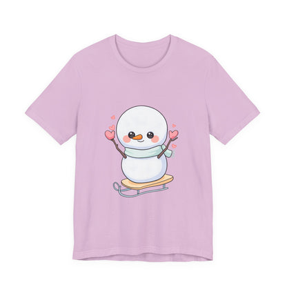 Kawaii Snowman T-Shirt, Cute Winter Sledding Tee