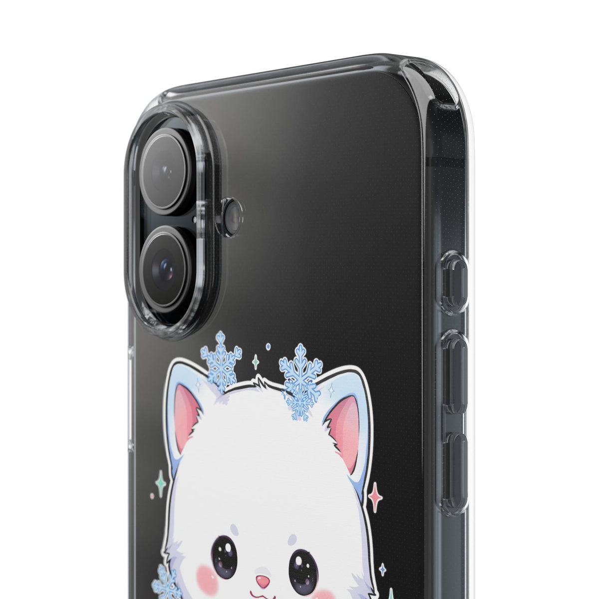 Kawaii Arctic Fox Phone Case, Cute Snowflake Clear Case