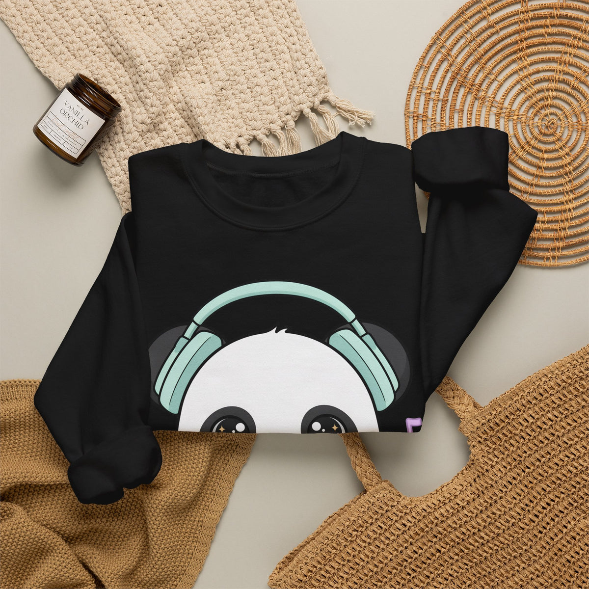 Kawaii Panda Music Sweatshirt, Cute Headphone Panda Crewneck