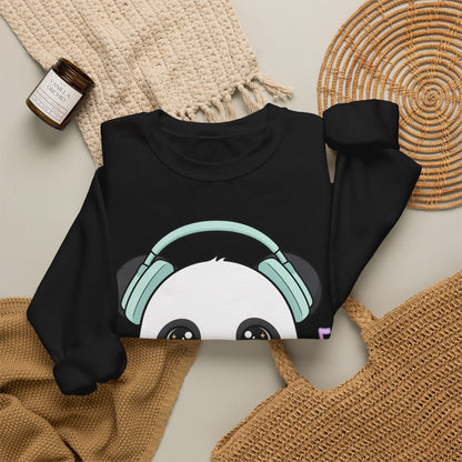 Kawaii Panda Music Sweatshirt, Cute Headphone Panda Crewneck