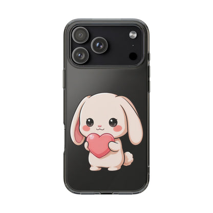 Kawaii Bunny Clear Phone Case with Heart