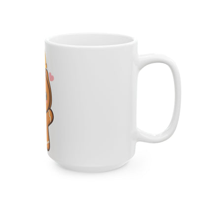 Kawaii Gingerbread Mug, Cute Holiday Ceramic Coffee Cup