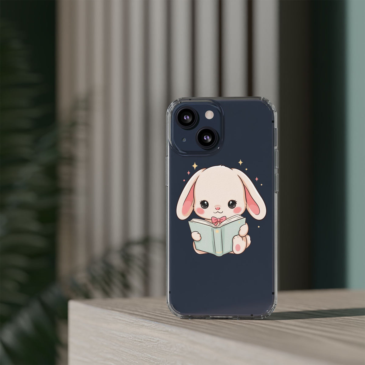 Kawaii Reading Bunny Clear Impact-Resistant Case
