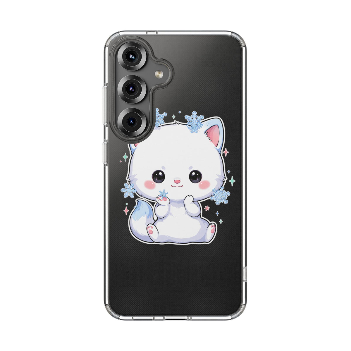 Kawaii Arctic Fox Phone Case, Cute Snowflake Clear Case