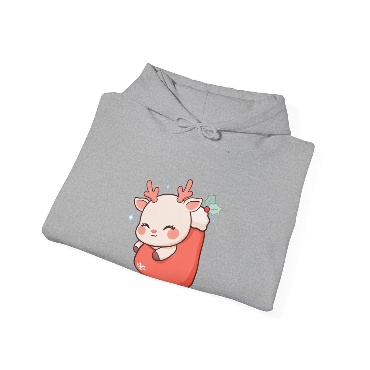 Kawaii Reindeer Hoodie, Cozy Christmas Stocking Sweatshirt