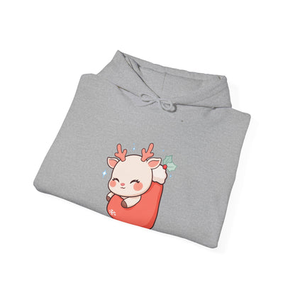 Kawaii Reindeer Hoodie, Cozy Christmas Stocking Sweatshirt