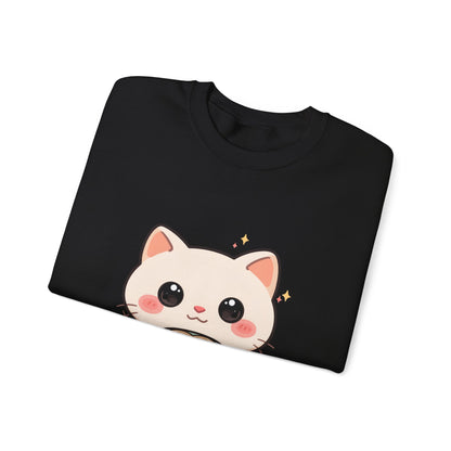 Kawaii Latte Cat Sweatshirt, Cute Chibi Coffee Cat Crewneck